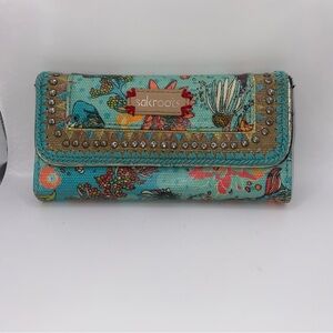 SAKROOTS Multicolor Trifold Wallet Under Water Fish with Embroidery Some Peeling